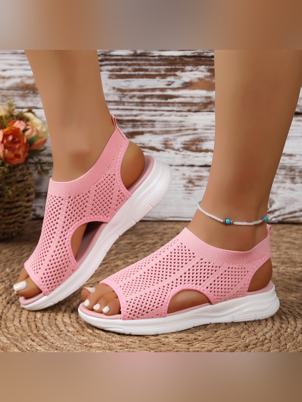 Lightweight Pink Knit Women’s Open Toe Sandals